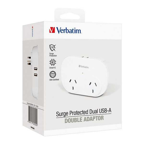 Verbatim Dual USB Surge Protected Charger with Double Adaptor in White 66595