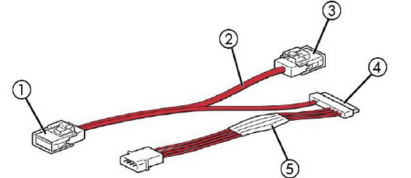 HPE/HP Internal tape drive SAS/SATA cable 518885 diagram of cable & plugs