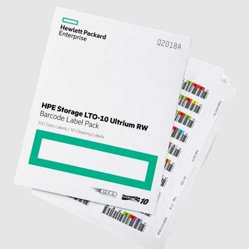 HPE LTO-10 Ultrium RW Barcode Label Pack Q2018A view of packaging & a label sheet