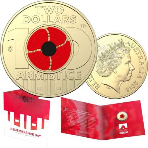 2018 RAM $2 Red Poppy 'C' Mintmark Remembrance Day Armistice Centenary Coin in a RAM card
