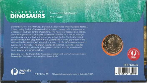 RAM Australia Post PNC 2022 Australian Dinosaurs Diamantinasaurus back view
