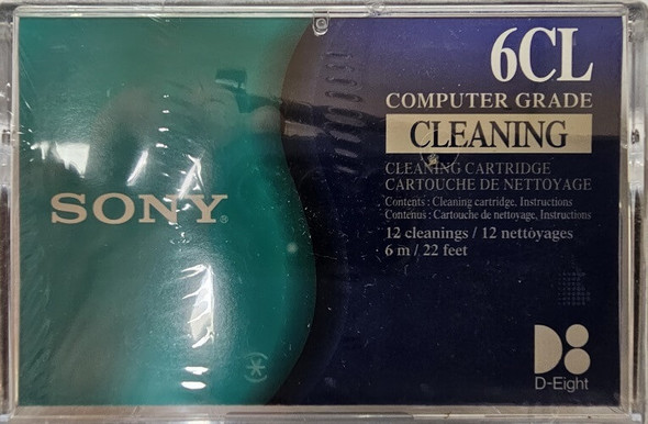 Sony 8mm D8 Tape Drive & Camcorder Head Cleaning Cartridge QGD6CL front view in packaging