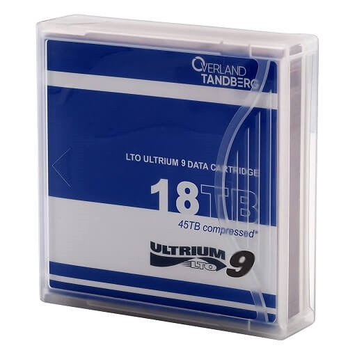 Overland Tandberg LTO9 Ultrium 9 Data Cartridge 434180 front view in packaging and case