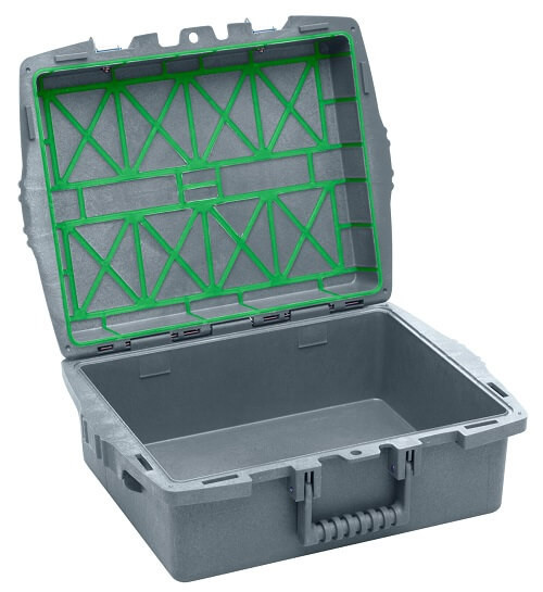 Fujifilm LTO Data Tape Courier Pro Case 18 tape capacity in grey 71020 front view of open case without tray or tapes