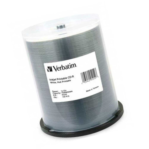 Verbatim CD-R 100 Disc Spindle White Wide Inkjet Printable 95252