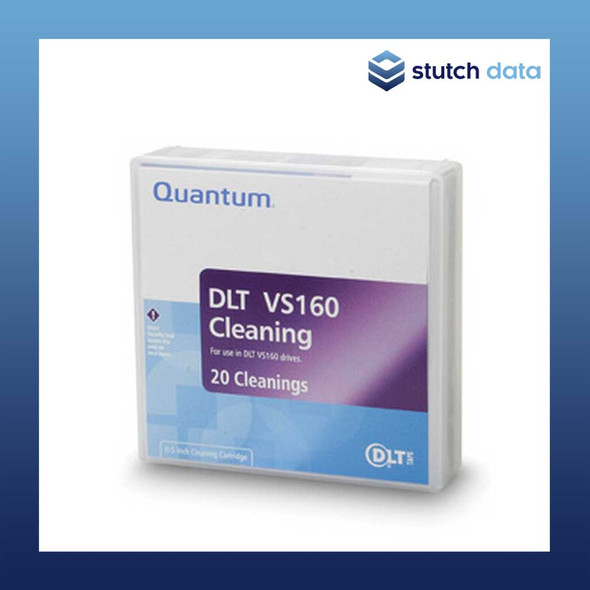 Quantum DLT VS160 Cleaning Cartridge MR-V1CQN-01 front view of tape case & the packaging