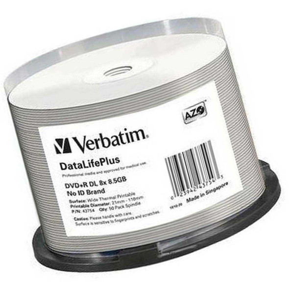 Verbatim DVD+R DL 50 Disc Spindle White Wide Thermal Printable 43754