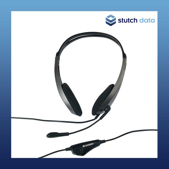 Verbatim Multimedia Headset with Microphone 41646 view of headset, plug & volume control