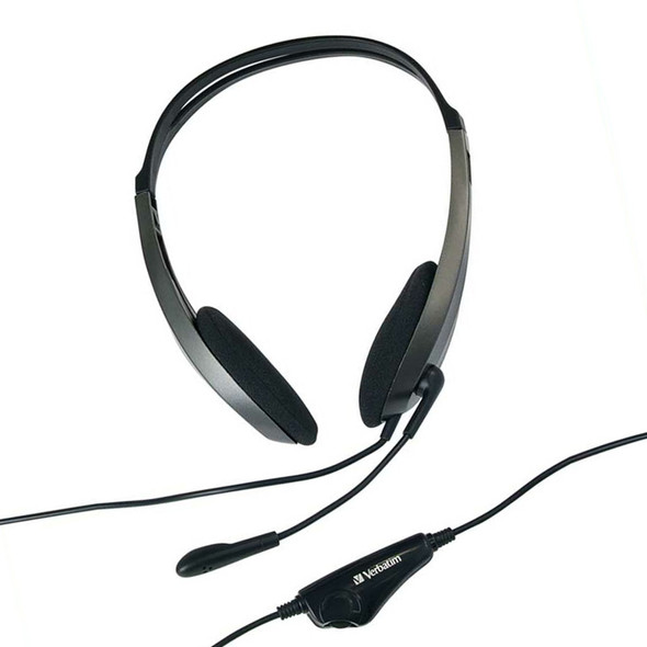 Verbatim Multimedia Headset with Microphone 41646 view of headset, plug & volume control