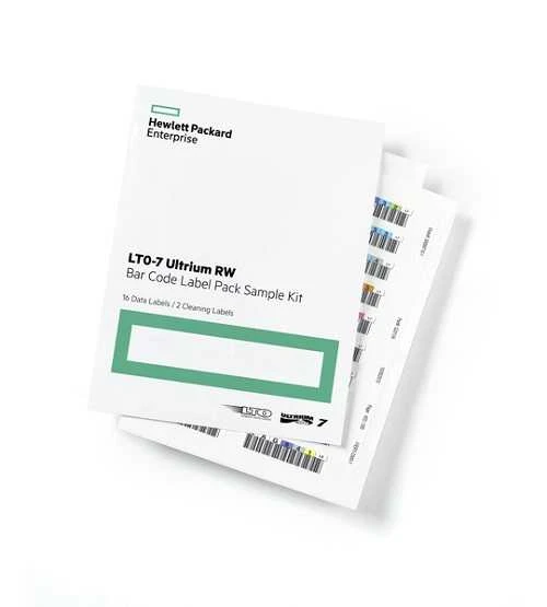 HPE LTO-7 Ultrium RW Barcode Label Pack Q2014A view of the packaging & part of a label sheet
