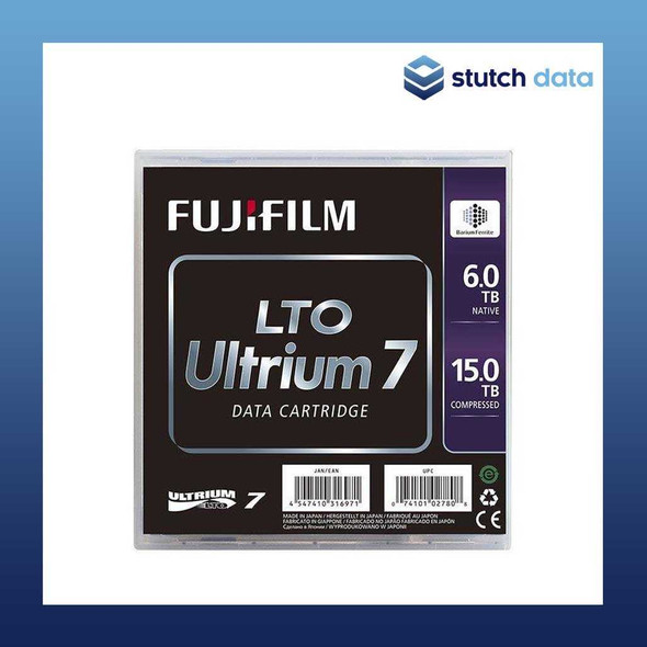 Image of a Fujifilm LTO7 Ultrium7 Data Cartridge in case front view