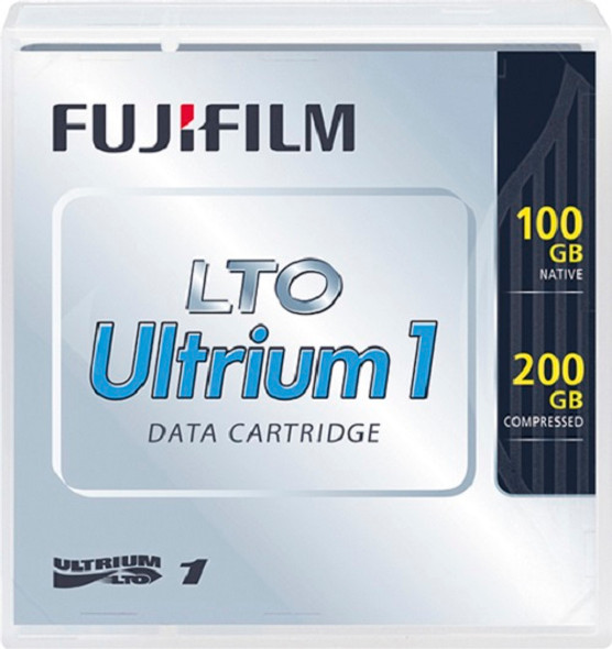 Image of a Fujifilm LTO1 LTO Ultrium1 Data Cartridge 100GB 200GB front view in case