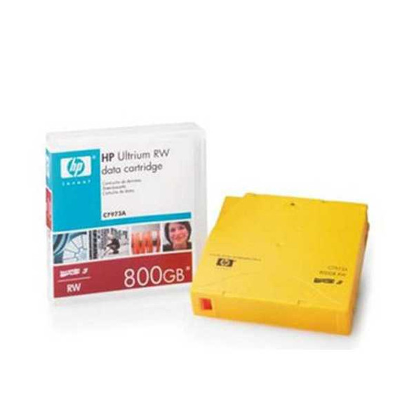 HPE/HP LTO-3 Ultrium RW 400GB/800GB Data Cartridge C7973A view of the case & packaging on the left & the tape cartridge on the right