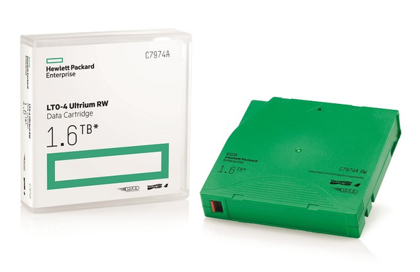 Image of a HPE LTO4 Ultrium 1.6TB RW Data Cartridge C7974A tape & case