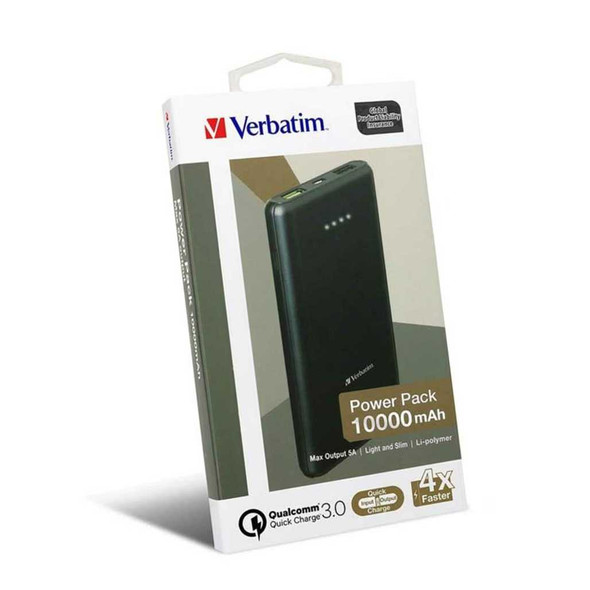 Verbatim Black Dual Output Power Pack QC 3.0 10,000 mAh 65445
