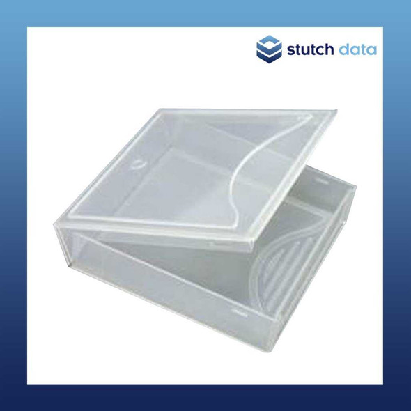 LTO Ultrium empty clam-shell tape cases view of case partly opened