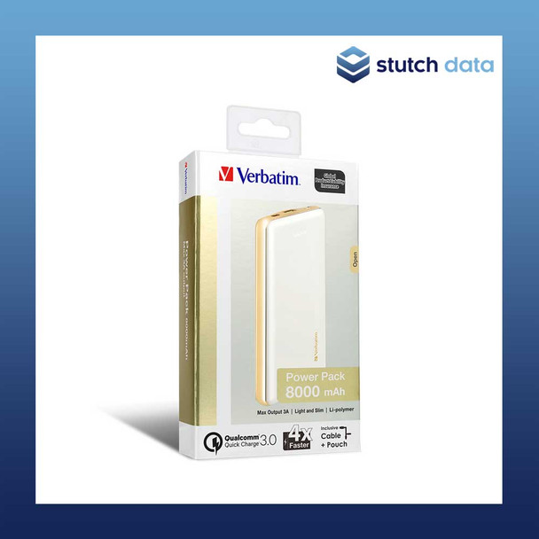 Image of Verbatim QC 3.0 Power Pack 8,000 mAh - White/Gold 65588 in product box