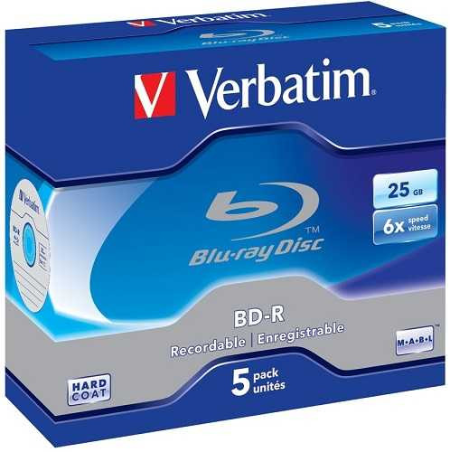 Verbatim Blu-Ray BD-R 25GB 5 discs in jewel cases 43715