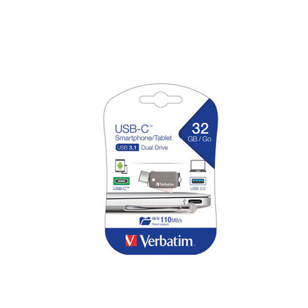 Verbatim Store'n'Go USB-C 3.1 Smartphone & Tablet 32GB Dual Drive 65744 front view in packaging