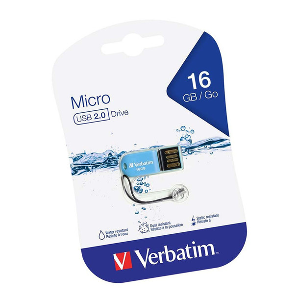 Image of Verbatim Store'n'Go Micro USB 2.0 Drive 16GB - Caribbean Blue 66060
