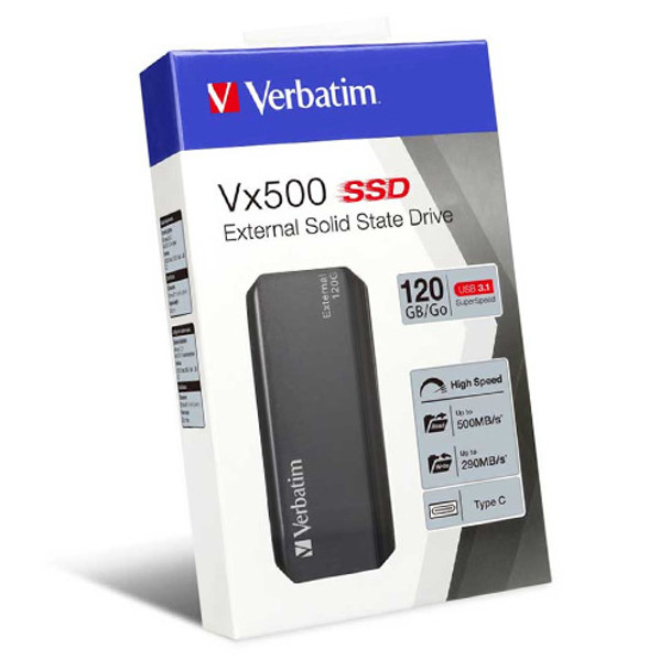 Image of Verbatim Vx500 EXTERNAL SSD Drive 120GB 47441 in product case