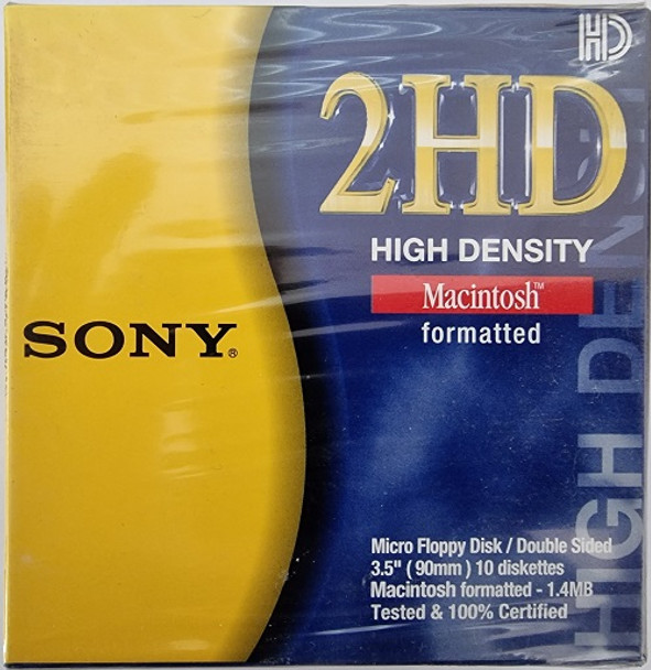 Sony 2HD Macintosh Formatted 3.5" DS 1.4MB Floppy Disks front 10MFD-2HD