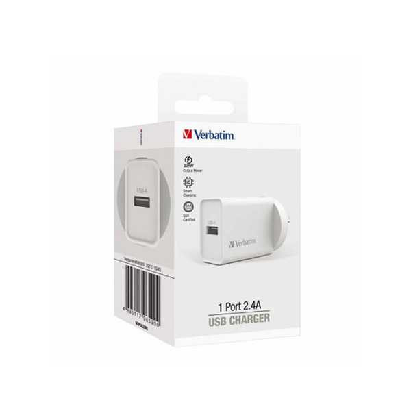 Verbatim USB Charger Single Port 2.4A - White 66590