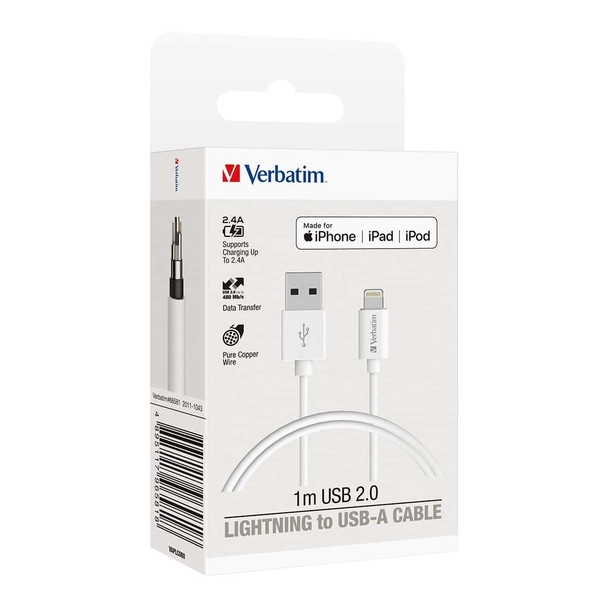 Verbatim Charge & Sync Lightning 1m cable white - 66581