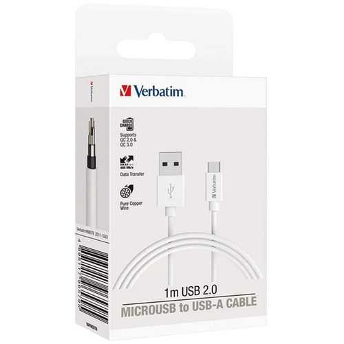 Verbatim Charge'n'Sync microUSB to USB-A 1m white cable 66579