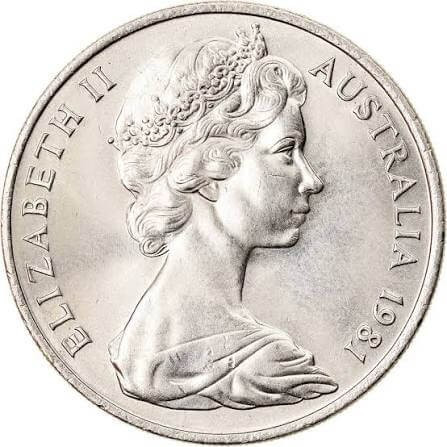 Royal Australian Mint 1981 20 cent obverse side of the  uncirculatedcoin