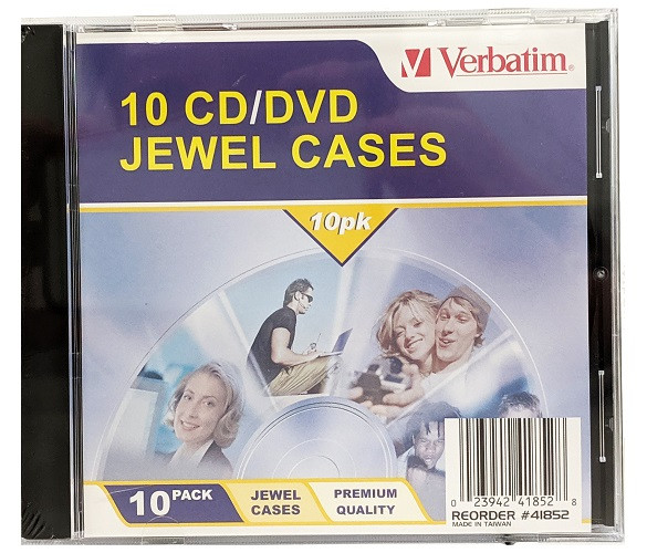 Verbatim CD & DVD Clear Jewel Case 10-Pack 41852 front view in packaging