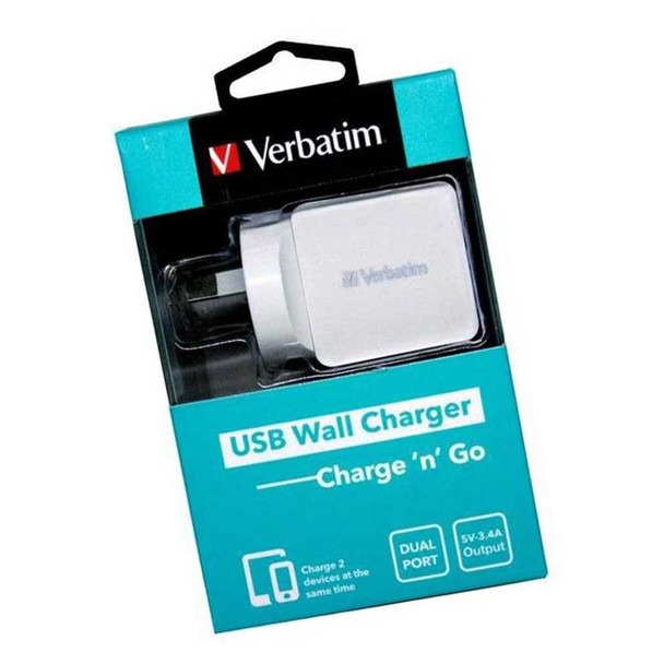 Verbatim USB Wall Charger Dual Port 3.4A in White 64956