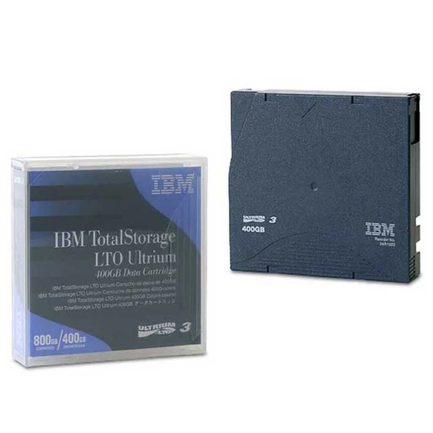IBM LTO3 Ultrium 3 400GB/800GB Data Cartridge 24R1922 view of the case & packaging on the left & the tape cartridge on the right