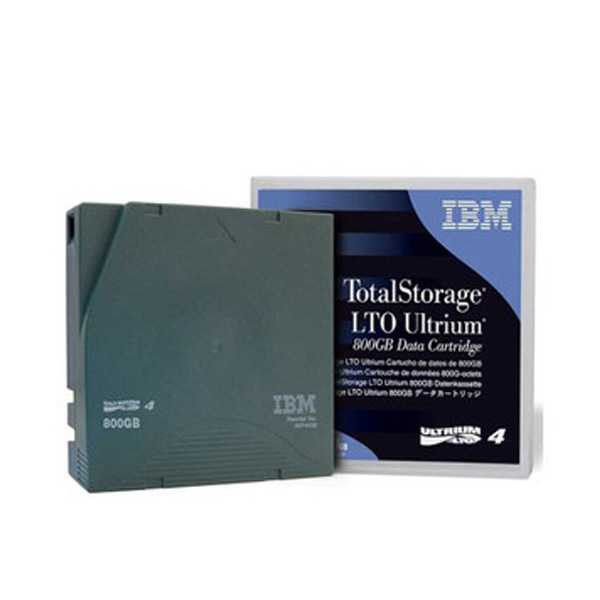 IBM LTO4 Ultrium 4 800GB/1.6TB Data Cartridge 95P4436 view of the tape cartridge on the left & the case and packaging on the right