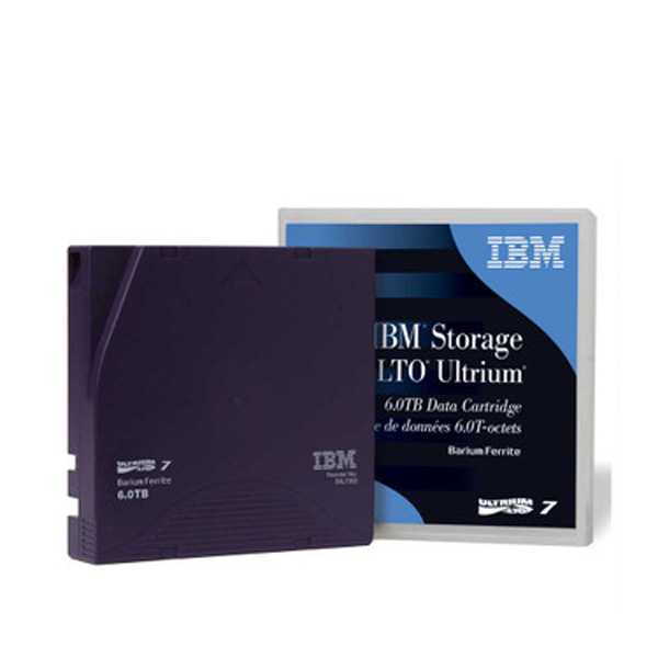 IBM LTO7 Ultrium 7 Data Cartridge 6TB/15TB 38L7302 view of the tape cartridge on the left & the case and packaging on the right