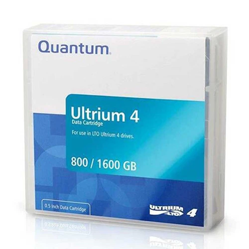 Quantum LTO4 Ultrium 4 Data Cartridge MR-L4MQN-01 front angled view in packaging and case