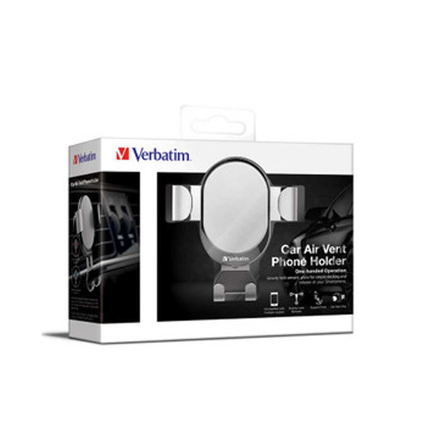 IVerbatim Car Air Vent Phone Holder Gravity with Grip in Silver 66114 front view in packaging