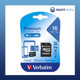 Verbatim Micro SDHC 16GB (Class 10) with Adaptor 44082 front view in packaging