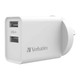 Image of a Verbatim USB Charger Dual Port 2.4A/3.4A White 66593 in the angled view