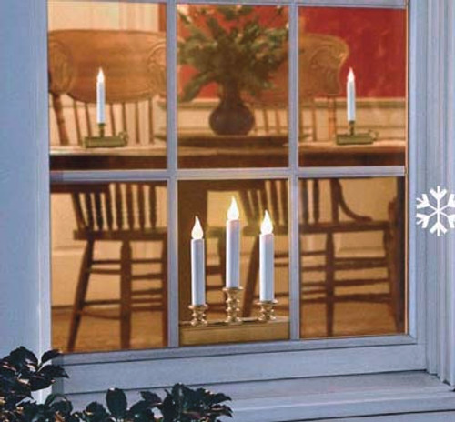 Single Tier Holiday Window Candle Amber Flame Battery Operated - Antique Brass