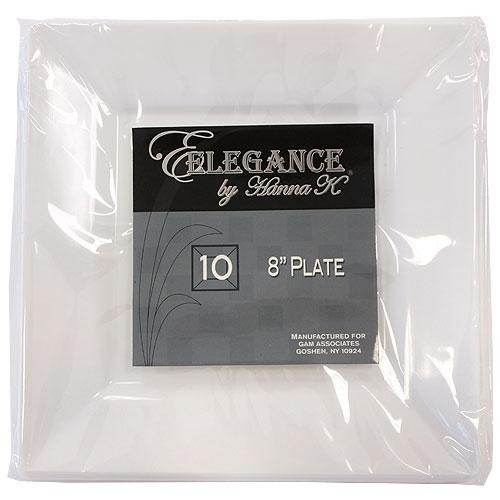 Plastic Squares 8-inch White Plates - 10ct.