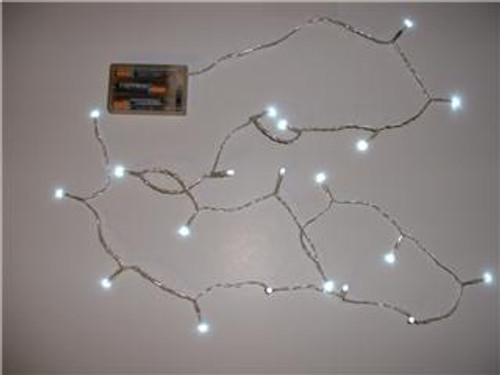 Battery Operated 20 LED Lite Set 65 inch Transparent Wire - White LED Lights