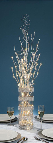 27 inch Silver Glitter Branch with 20 Warm White LED Lights - Battery Operated