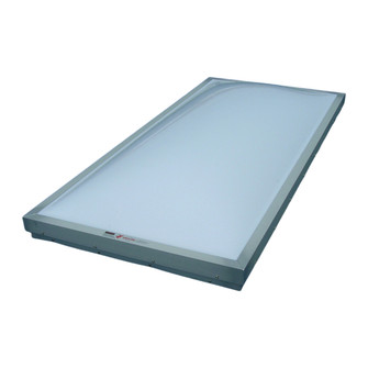 3D rendering of a flat glazed skylight panel on a curb, isometric view on white background