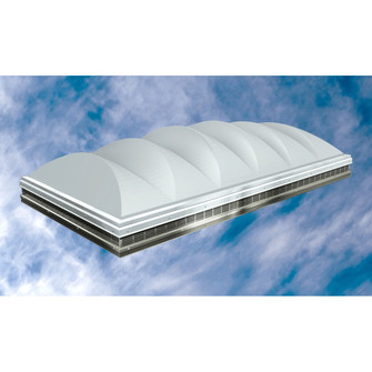 Rendered image of a domed structural skylight floating against a cloudy sky background