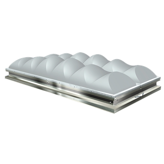 3D rendered illustration of a Kingspan arched double-door smoke vent on a white background