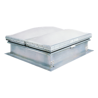 3D rendered illustration of a Kingspan bubble-domed double-door smoke vent on a white background
