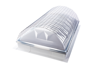 Rendered dome skylight fitted with an exterior wire cage safety screen, isometric view
