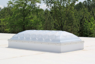 Rendered prismatic dome skylight on a curb, shown against a forest backdrop