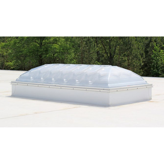 Velux CMD2 double dome skylight installed on a white roof curb, with trees in the background
